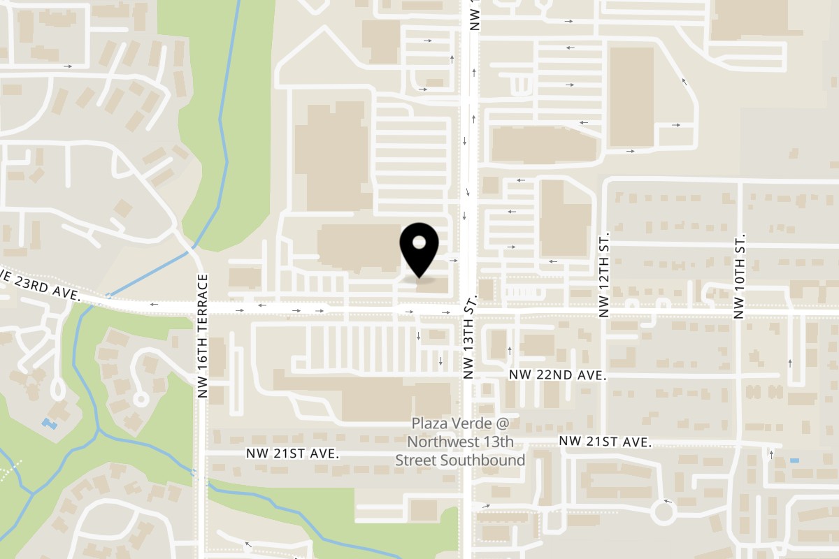 Map showing the location of Caribbean Spice! on 1310 NW 23rd Ave Suite C in Gainesville